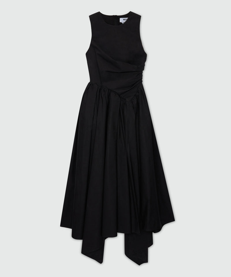 Black midi poplin dress with asymmetrical details. 99 Donna 