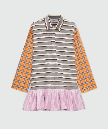 Patchwork jersey mini dress with polo neckline.