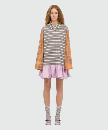 Patchwork jersey mini dress with polo neckline.