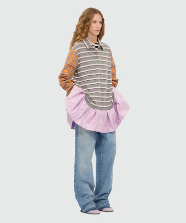 Patchwork jersey mini dress with polo neckline.