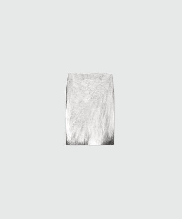 Metallic silver faux leather midi skirt.