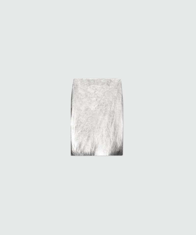 Metallic silver faux leather midi skirt. 90 Donna 