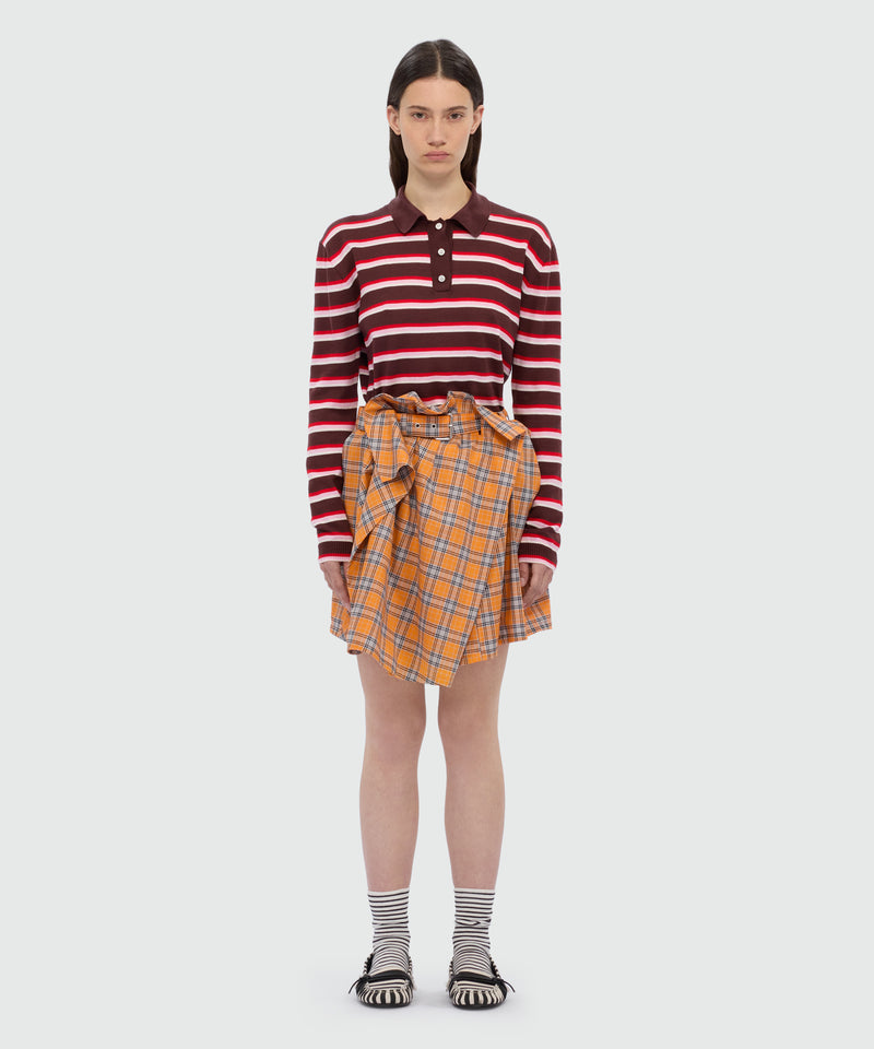 Orange check cotton mini skirt with belt. 10 Donna 