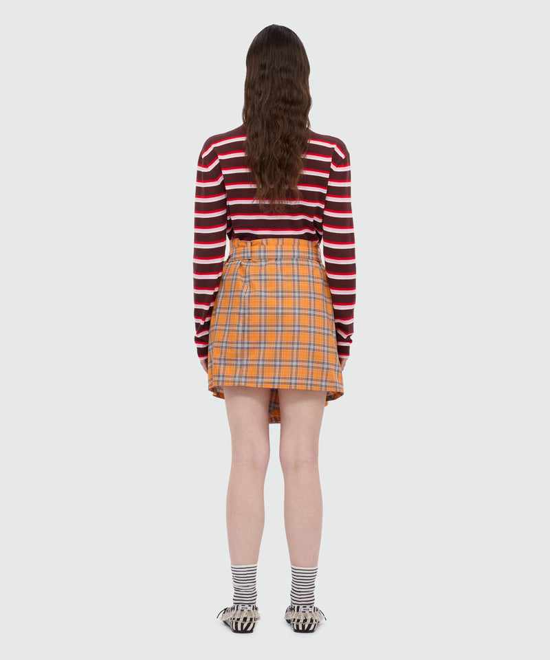 Orange check cotton mini skirt with belt. 10 Donna 