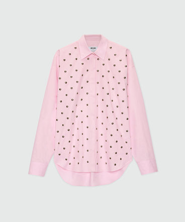 Pink cotton poplin shirt with studs.