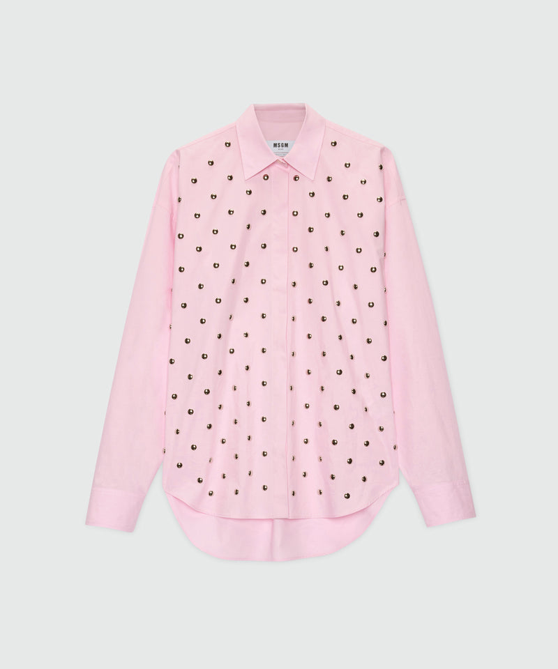 Pink cotton poplin shirt with studs. 13 Donna 