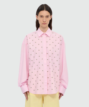 Pink cotton poplin shirt with studs.