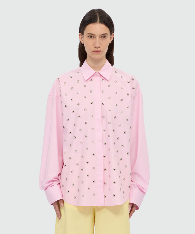 Pink cotton poplin shirt with studs. 13 Donna 