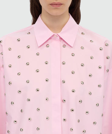 Pink cotton poplin shirt with studs.