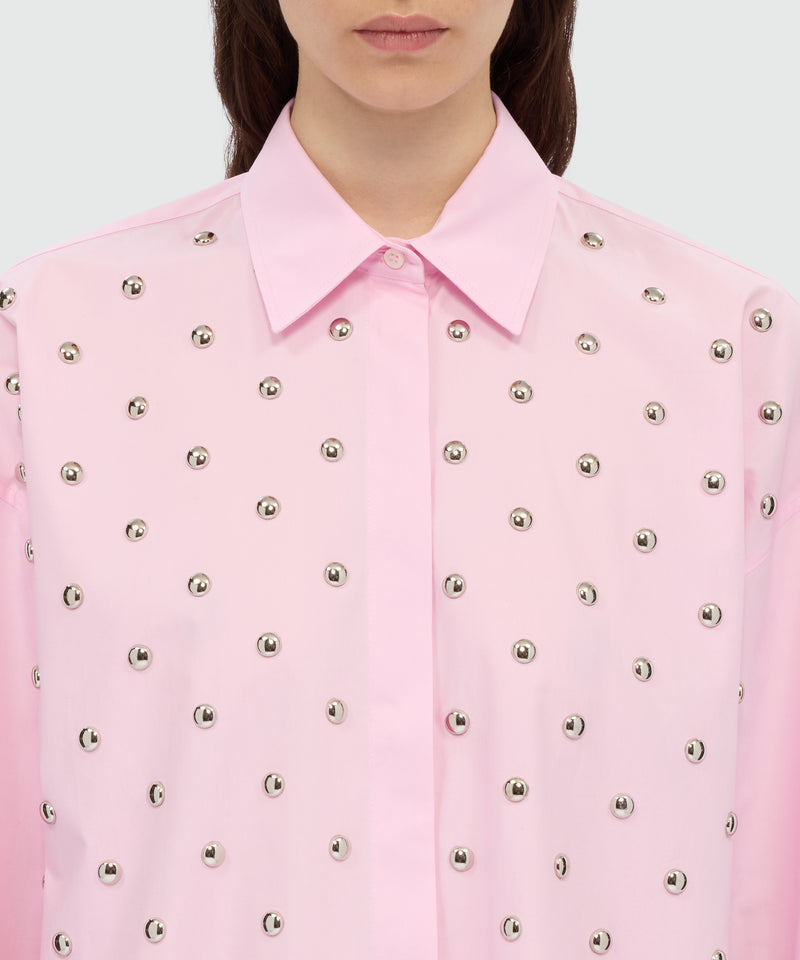 Pink cotton poplin shirt with studs. 13 Donna 