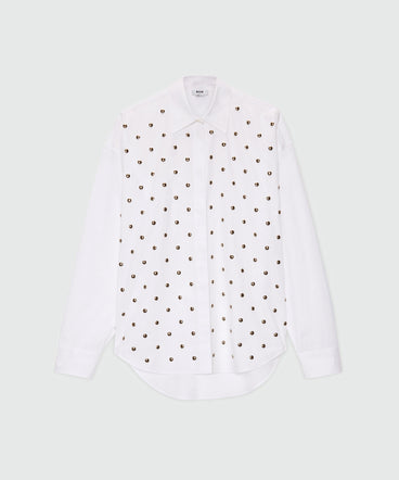 White cotton poplin shirt with studs.