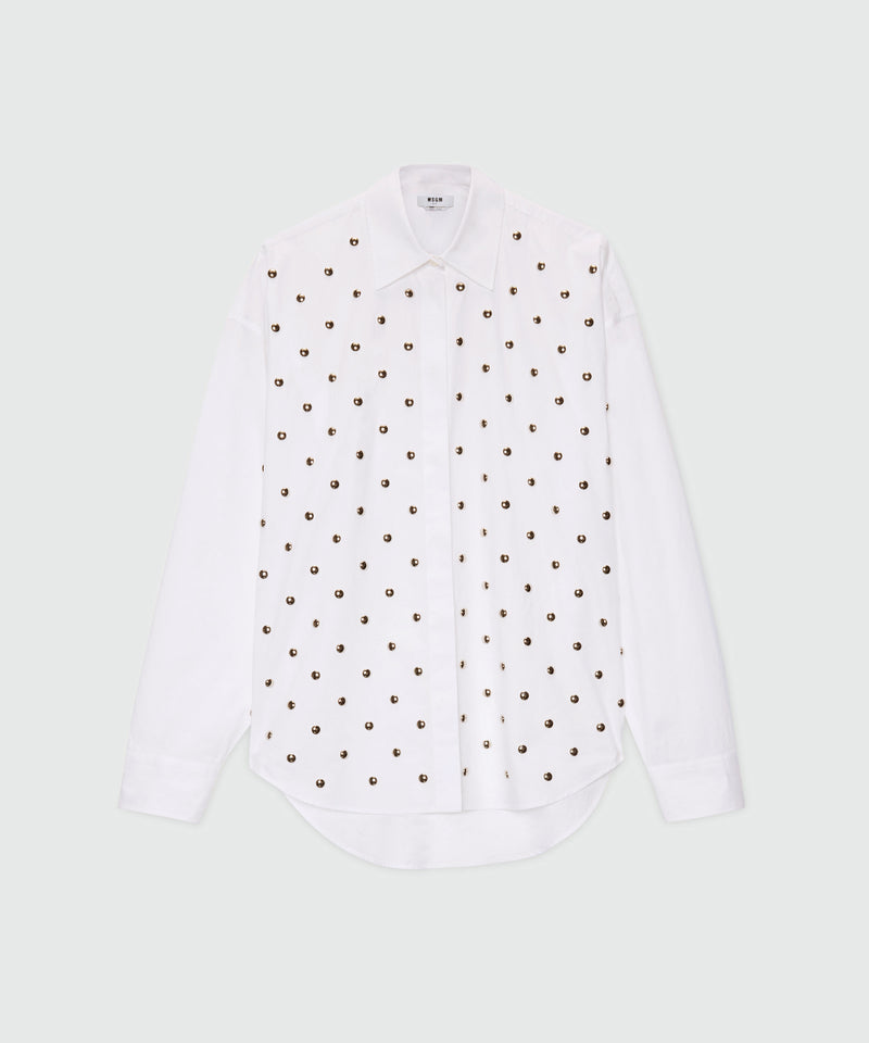 White cotton poplin shirt with studs. 01 Donna 