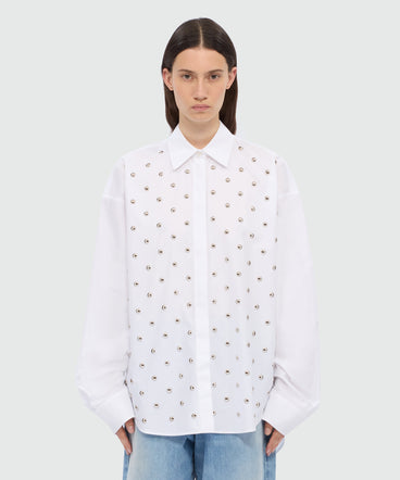 White cotton poplin shirt with studs.