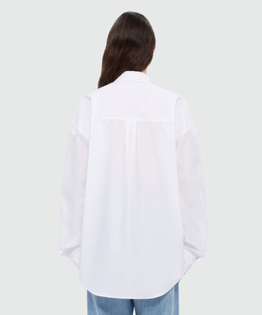 White cotton poplin shirt with studs.