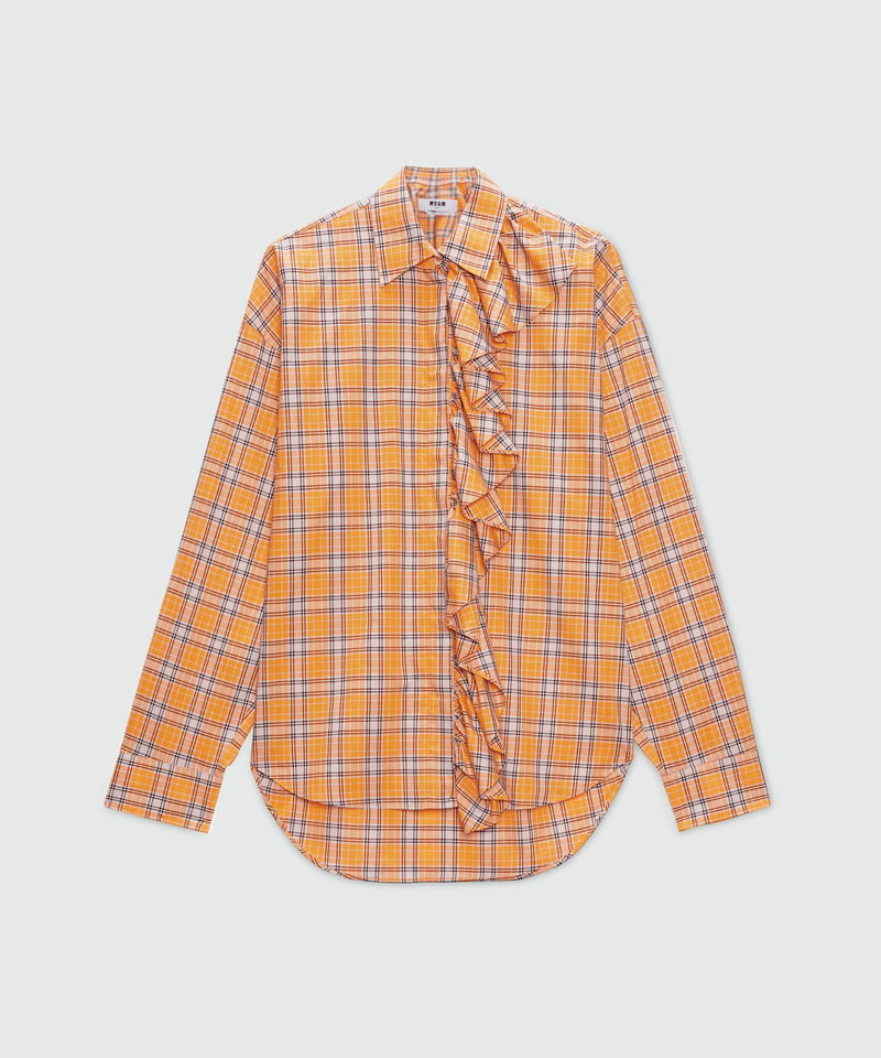 Orange check poplin shirt with ruffle. 10 Donna 