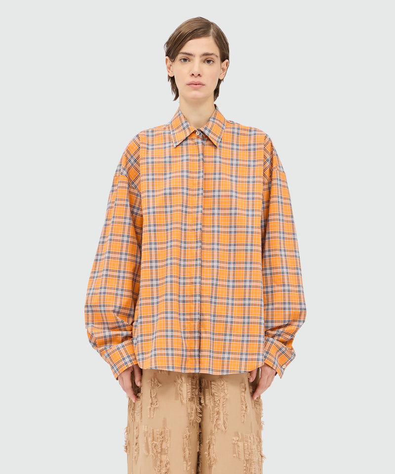 Orange check poplin shirt with ruffle. 10 Donna 