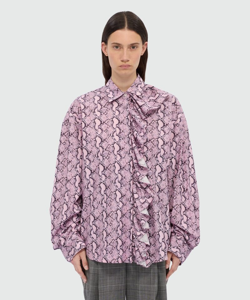 Pink python print poplin shirt with ruffle. 12 Donna 