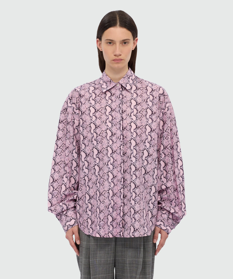 Pink python print poplin shirt with ruffle. 12 Donna 