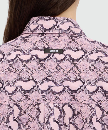 Pink python print poplin shirt with ruffle.