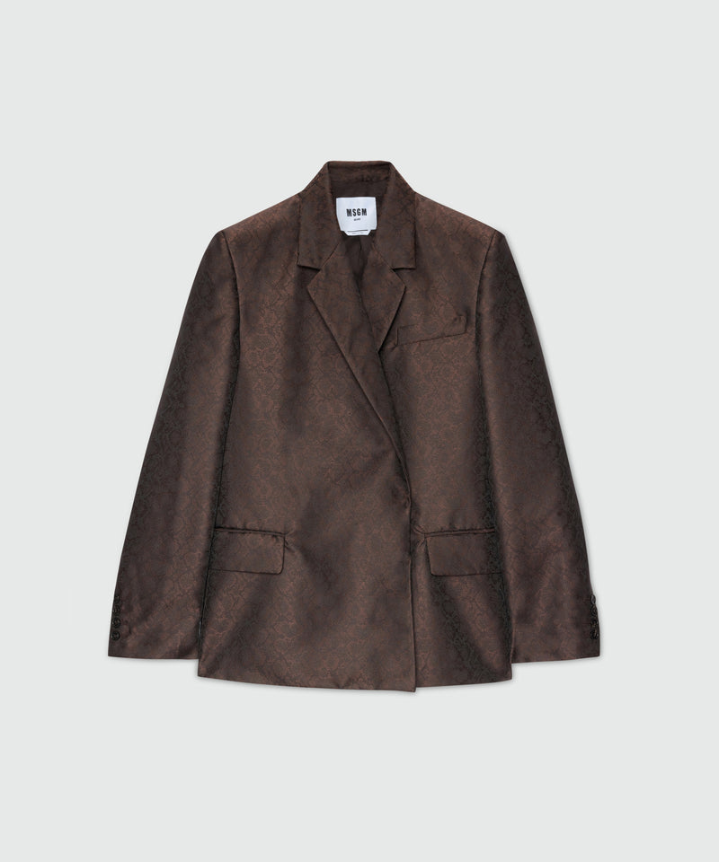 Brown double-breasted jacquard jacket with python print. 30 Donna 