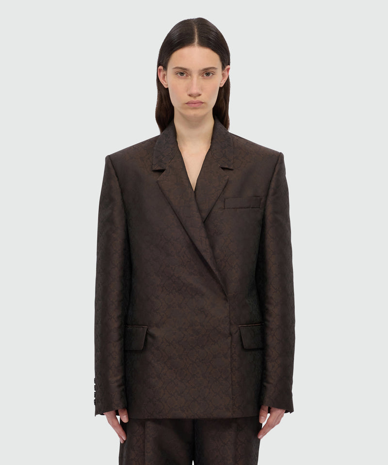 Brown double-breasted jacquard jacket with python print. 30 Donna 
