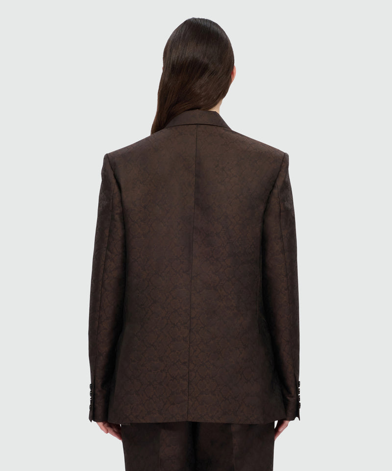 Brown double-breasted jacquard jacket with python print. 30 Donna 