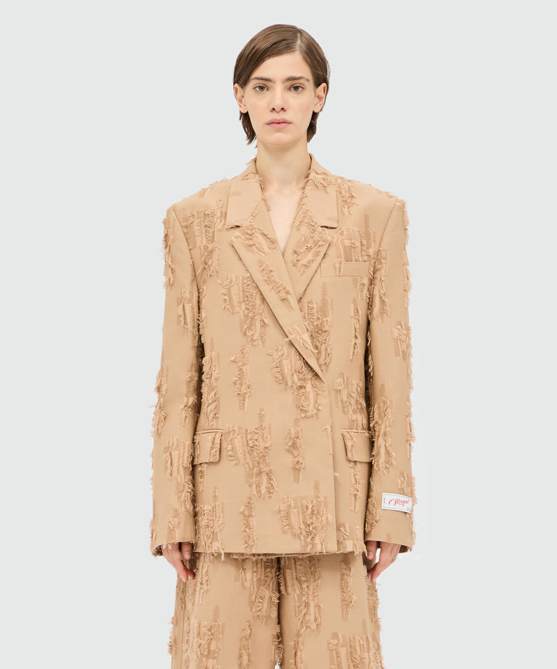 Beige double-breasted frayed fil coupe jacket. 23 Donna 