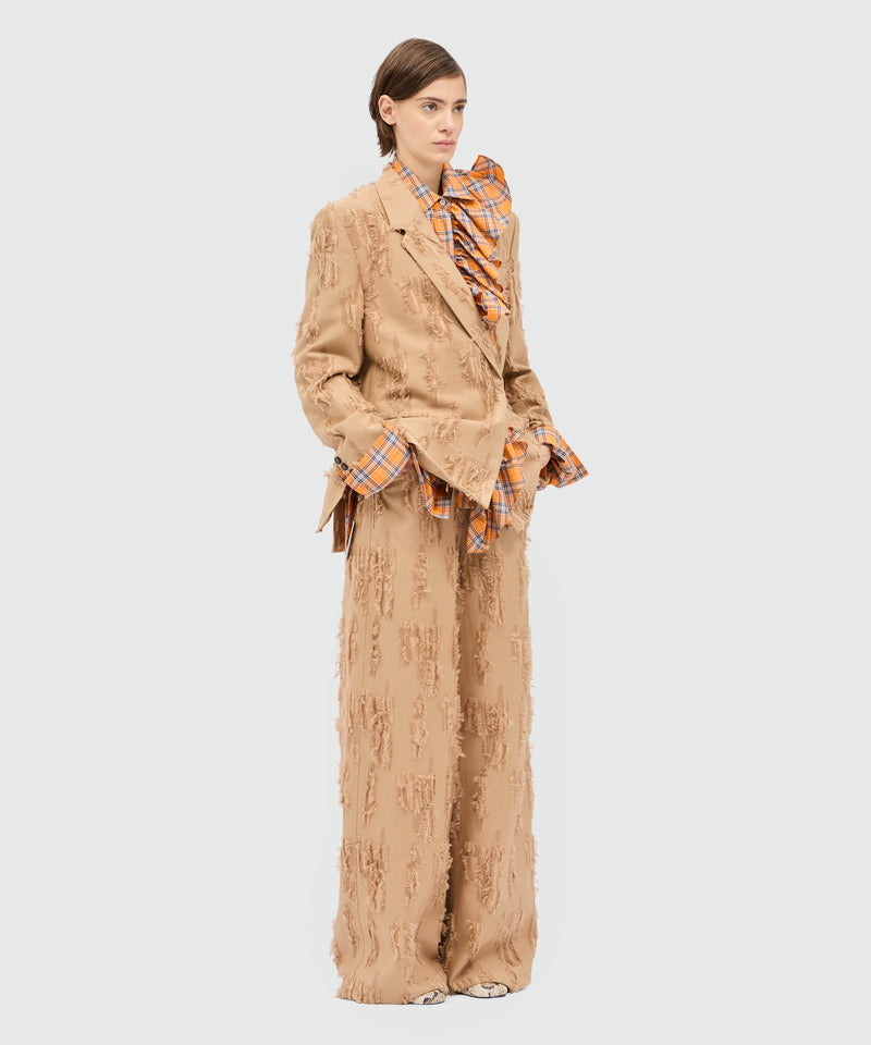 Beige double-breasted frayed fil coupe jacket. 23 Donna 