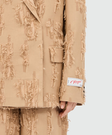 Beige double-breasted frayed fil coupe jacket.