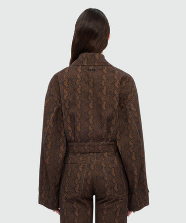 Python print gabardine cropped jacket.