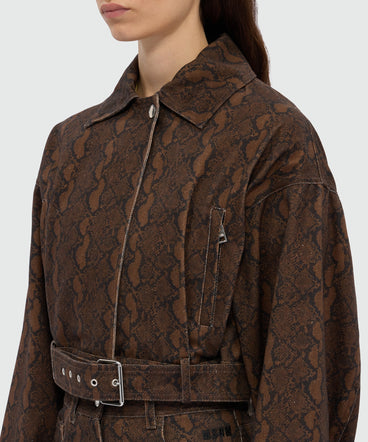 Python print gabardine cropped jacket.