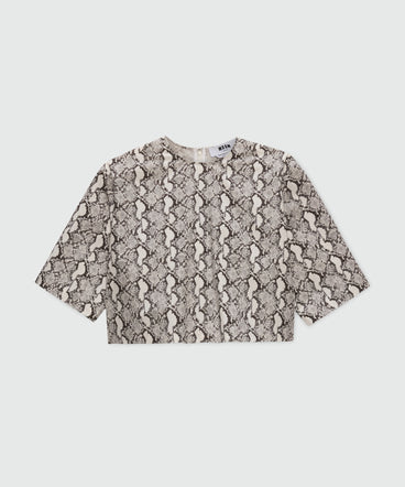 Cropped poplin blouse with python print.