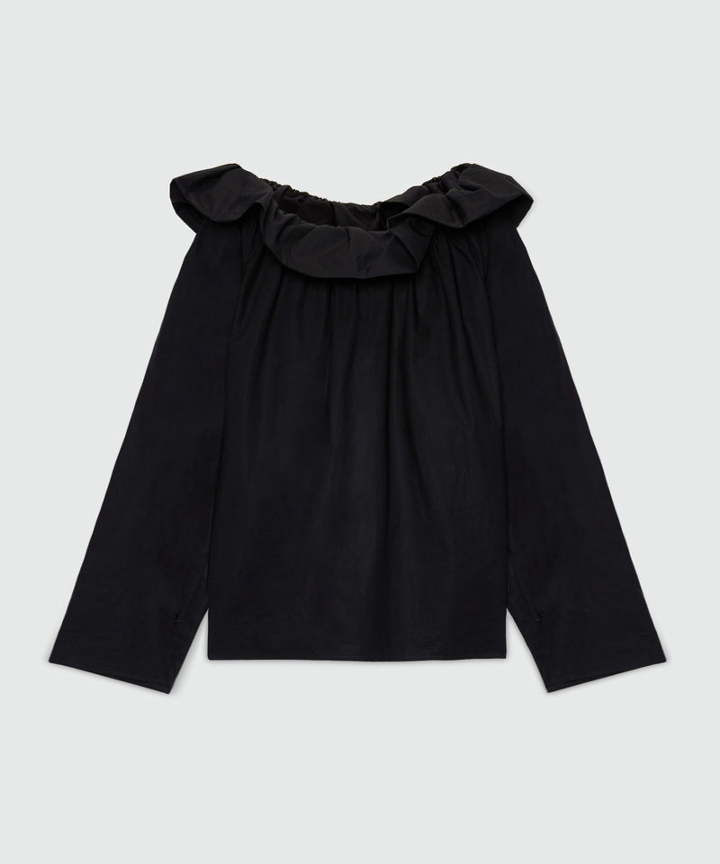 Blusa nera in popeline di cotone con maxi rouche 99 Donna 