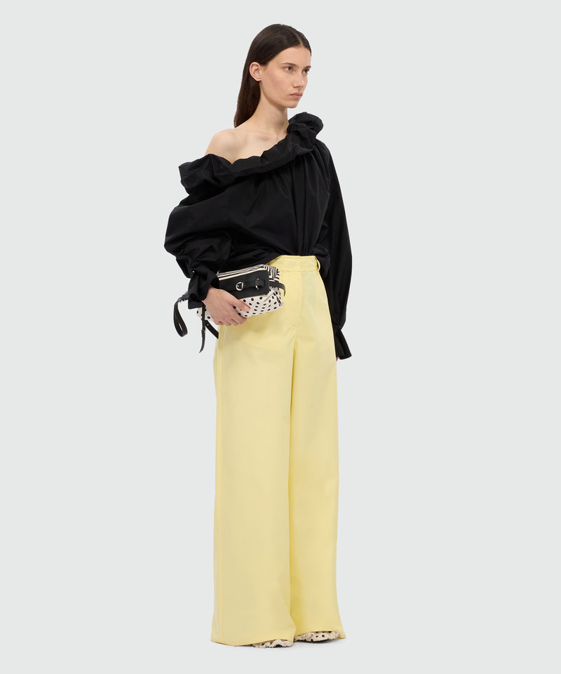 Blusa nera in popeline di cotone con maxi rouche 99 Donna 