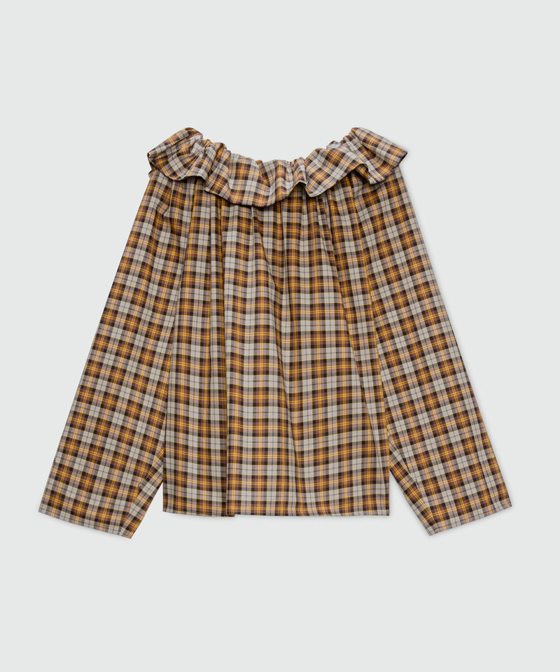 Check cotton blouse with maxi ruffle. 30 Donna 