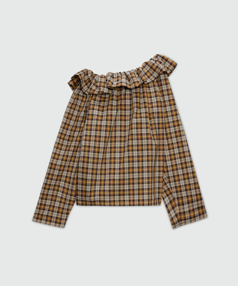 Check cotton blouse with maxi ruffle. 30 Donna 
