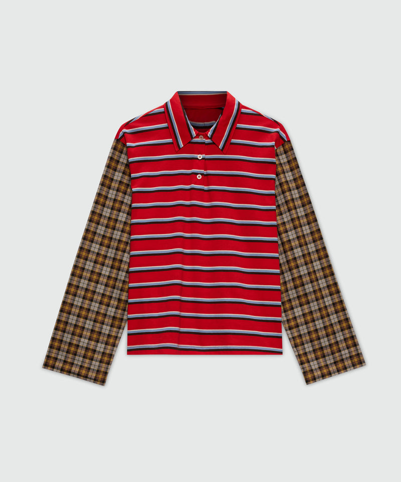 Polo patchwork in jersey a righe con maniche a contrasto 18 Donna 