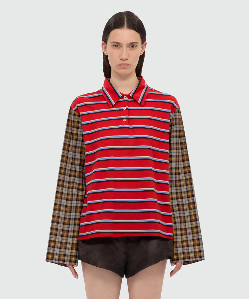 Polo patchwork in jersey a righe con maniche a contrasto 18 Donna 