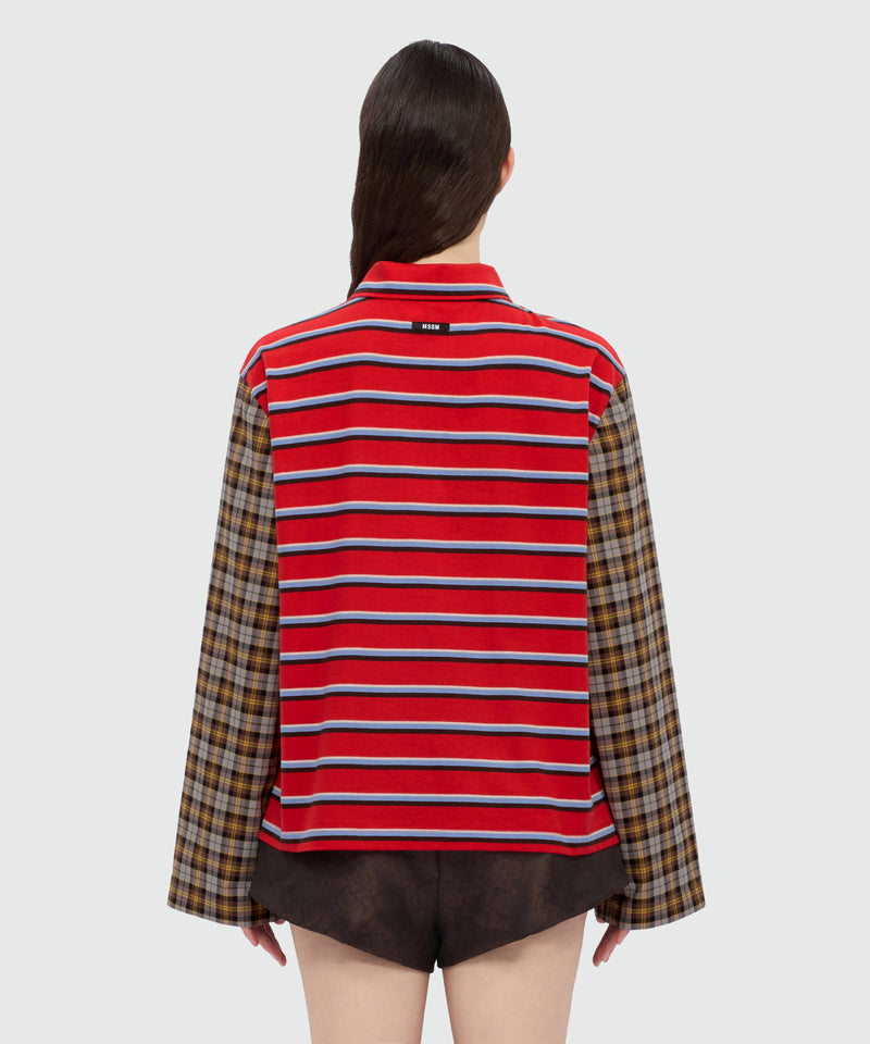 Polo patchwork in jersey a righe con maniche a contrasto 18 Donna 