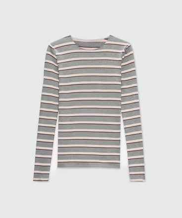 Grey horizontal striped jersey T-shirt.