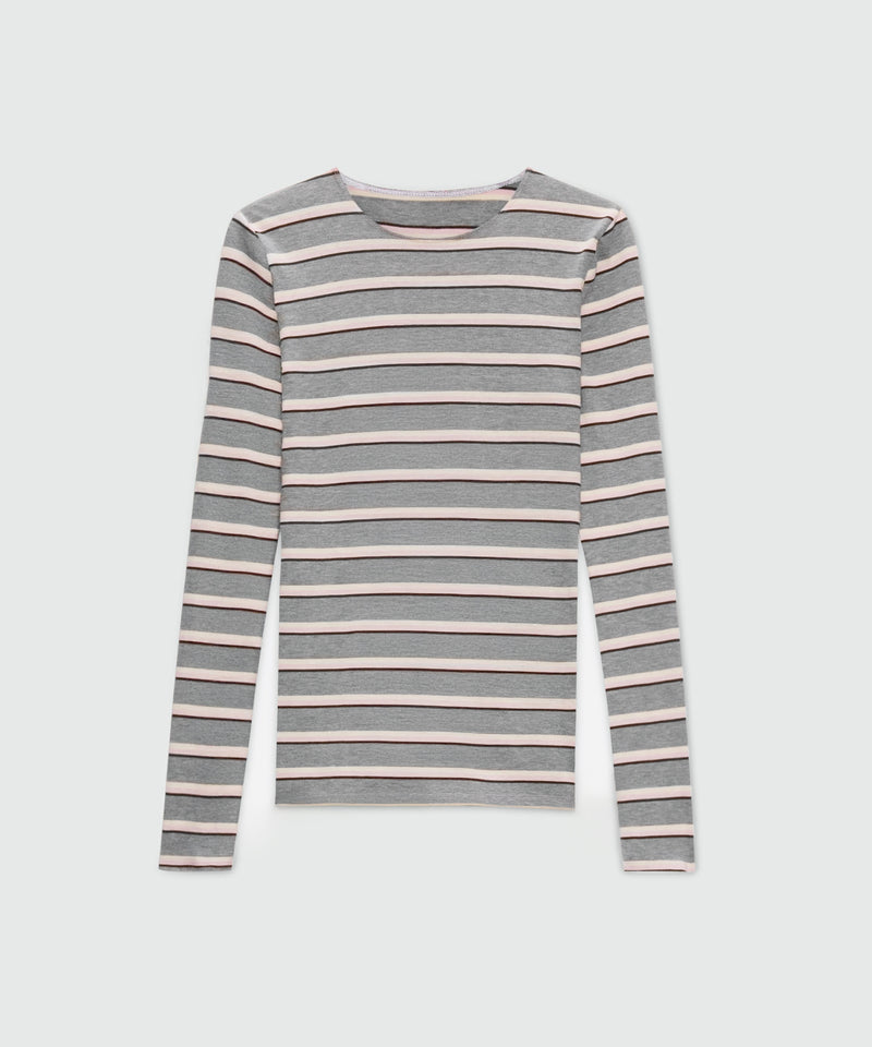 Grey horizontal striped jersey T-shirt. 96 Donna 