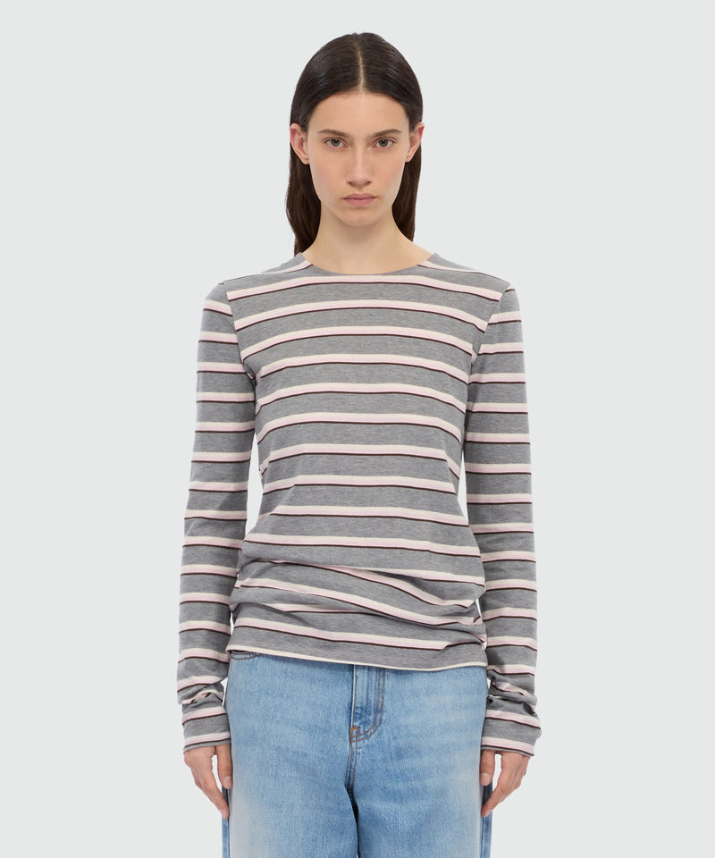 Grey horizontal striped jersey T-shirt. 96 Donna 