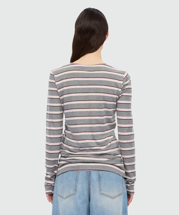 Grey horizontal striped jersey T-shirt.