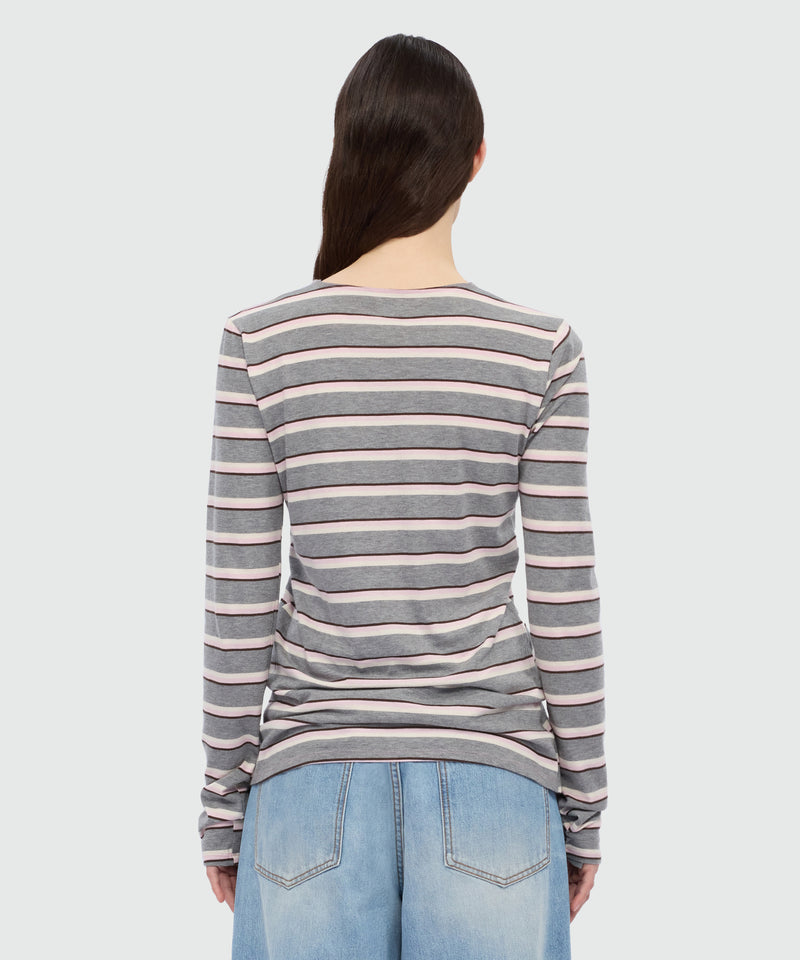 Grey horizontal striped jersey T-shirt. 96 Donna 