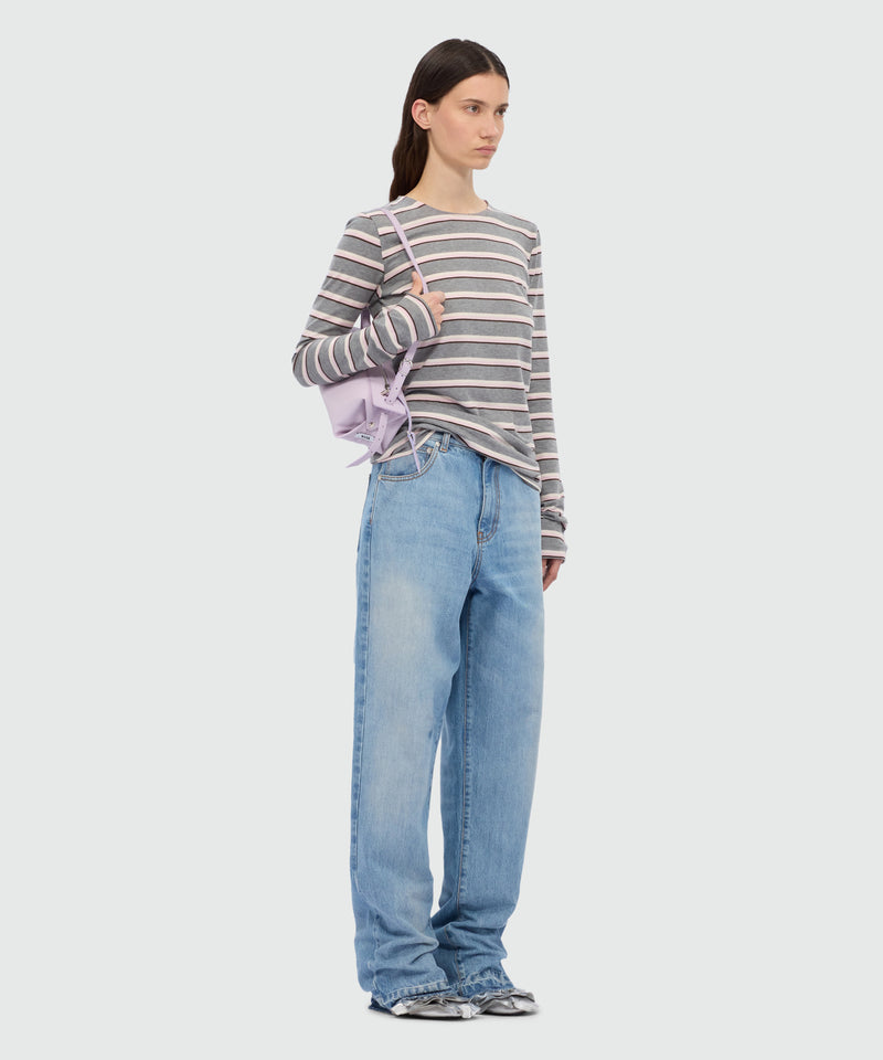 Grey horizontal striped jersey T-shirt. 96 Donna 