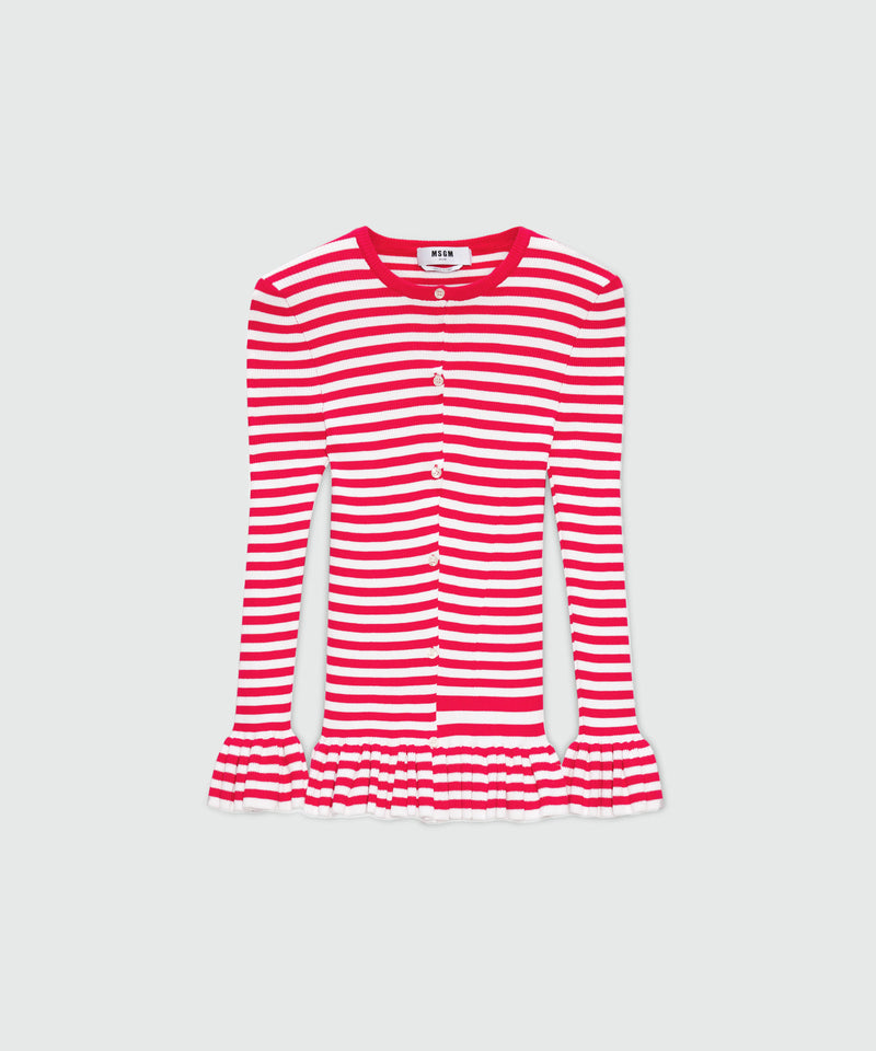 White and red striped knit cardigan. 18 Donna 