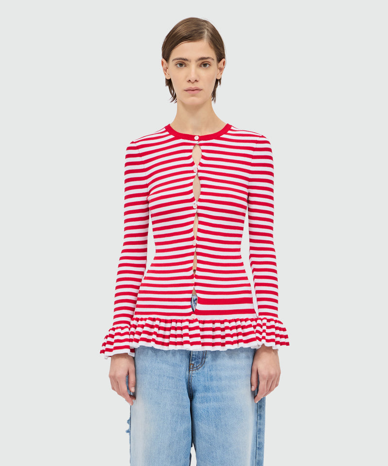 White and red striped knit cardigan. 18 Donna 