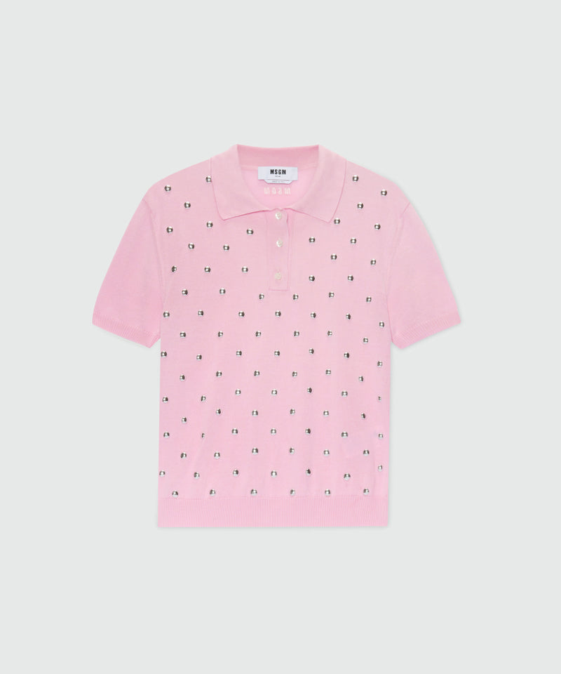 Pink knit polo with studs. 12 Donna 