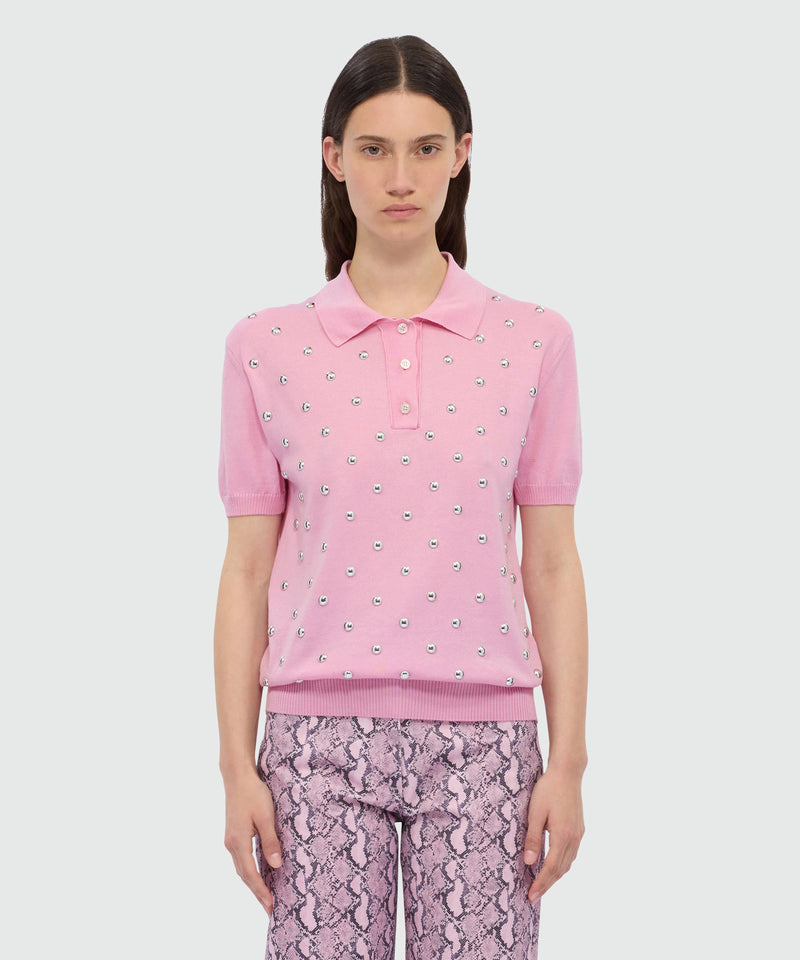 Pink knit polo with studs. 12 Donna 