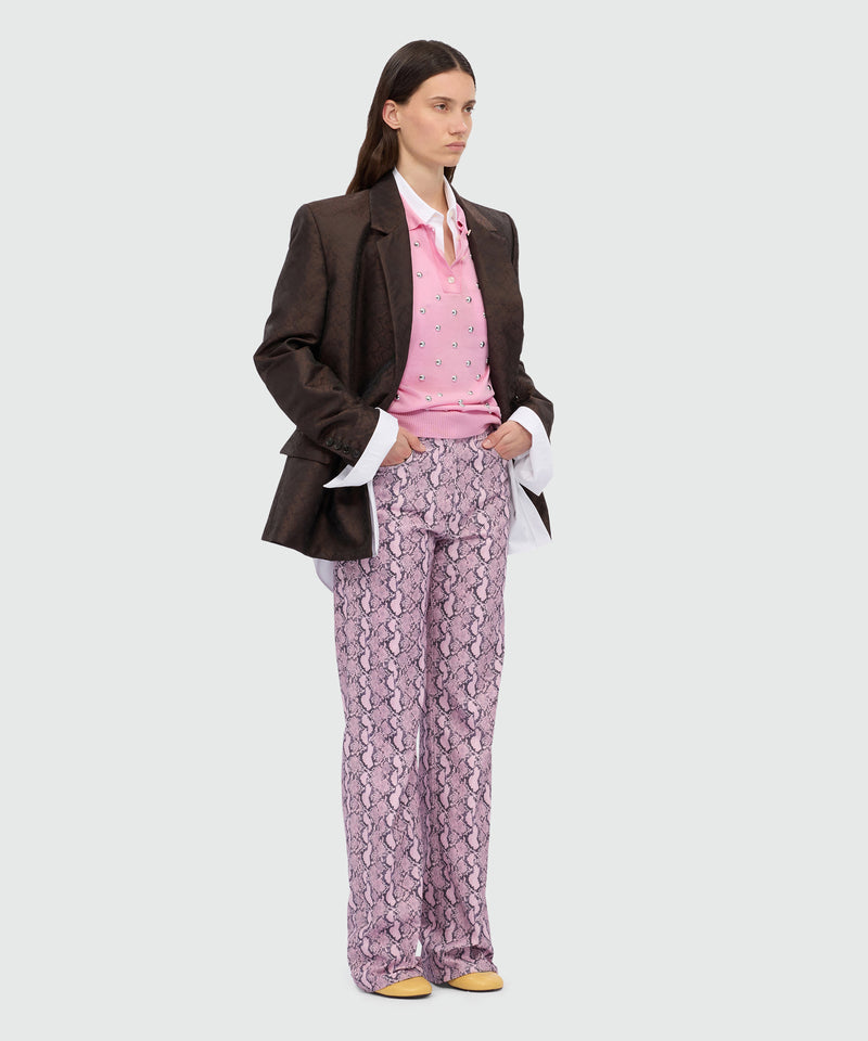 Pink knit polo with studs. 12 Donna 